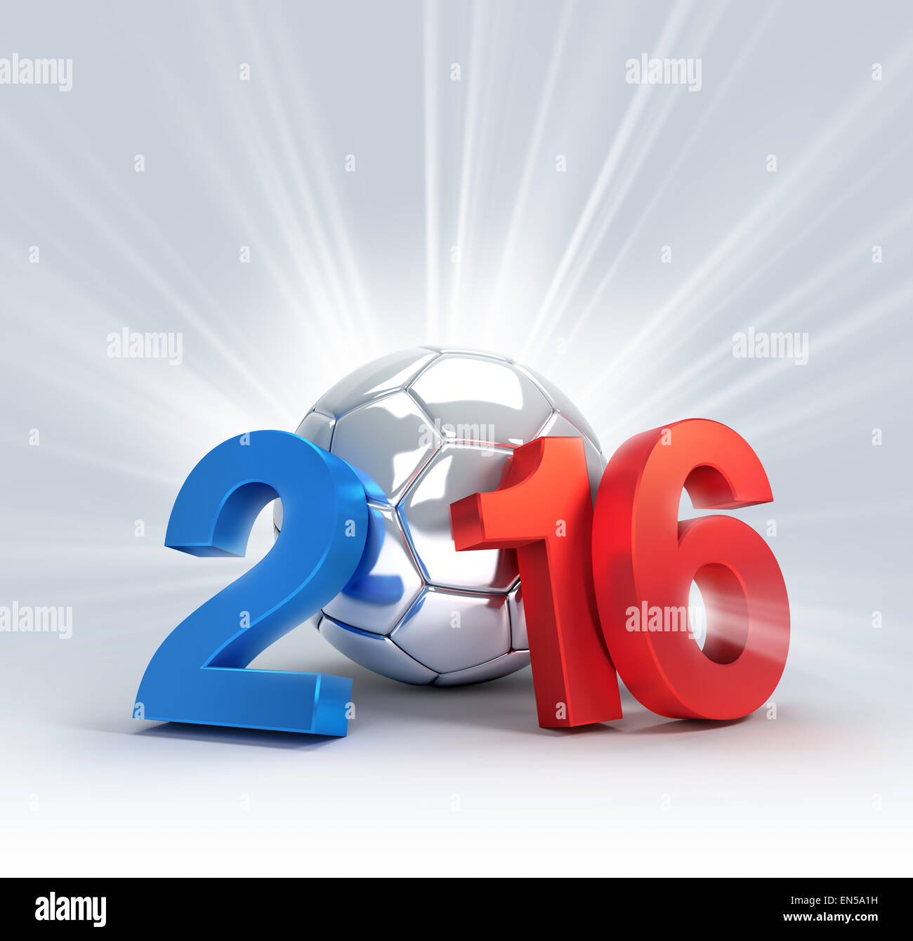 Frankreich 2016, Jahr, illustriert mit einer beleuchteten Silber Fußball Stockfoto