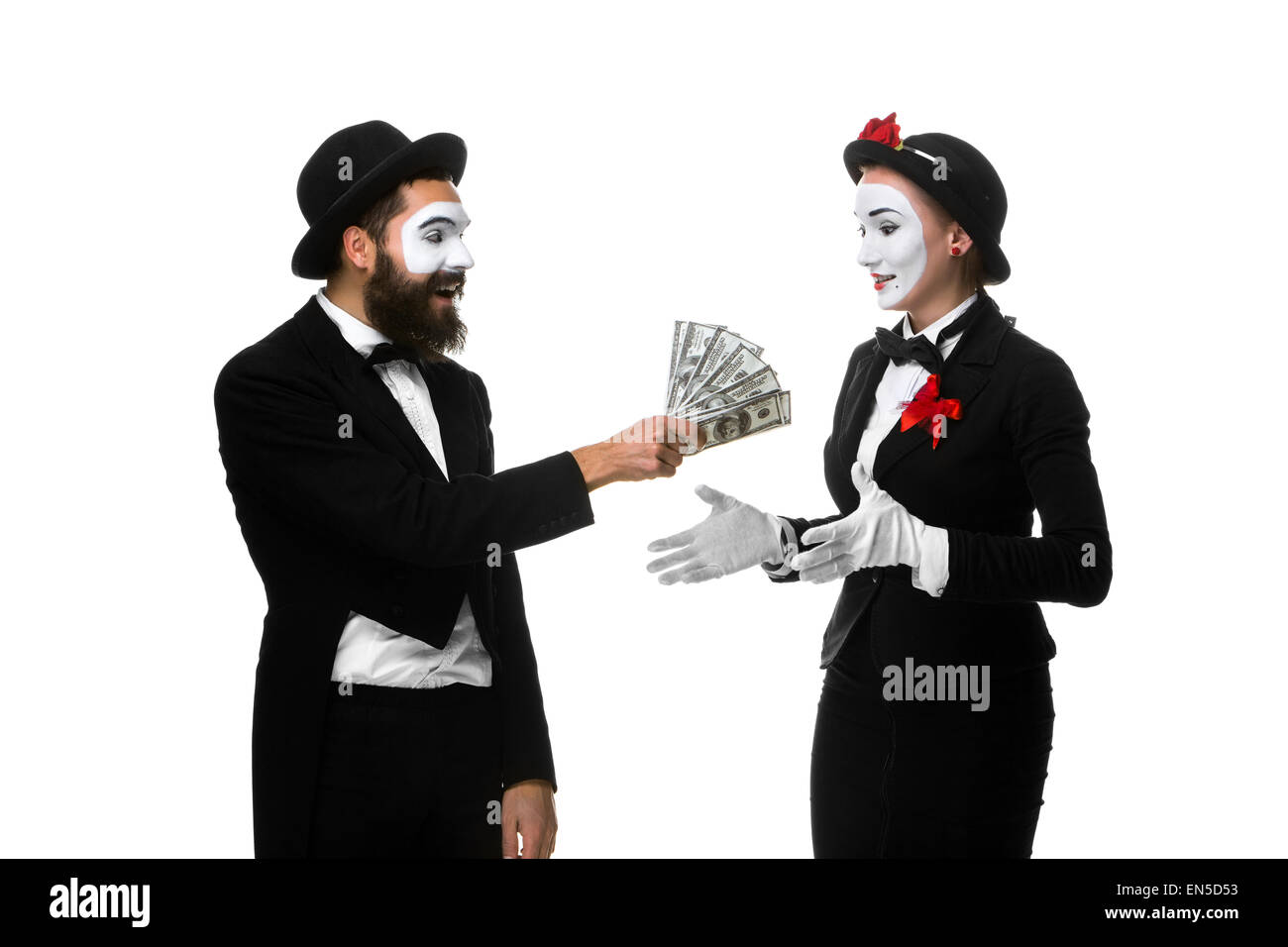 Meme als Unternehmerin und Unternehmer Geld zählen Stockfoto