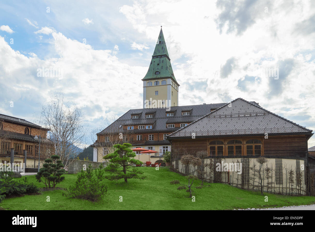 Fassade des Luxus Hotel Elmau königlichen Palast, der offizielle Spielstätte der einflussreichsten Politiker auf G7-Gipfel 2015 sein wird. Stockfoto