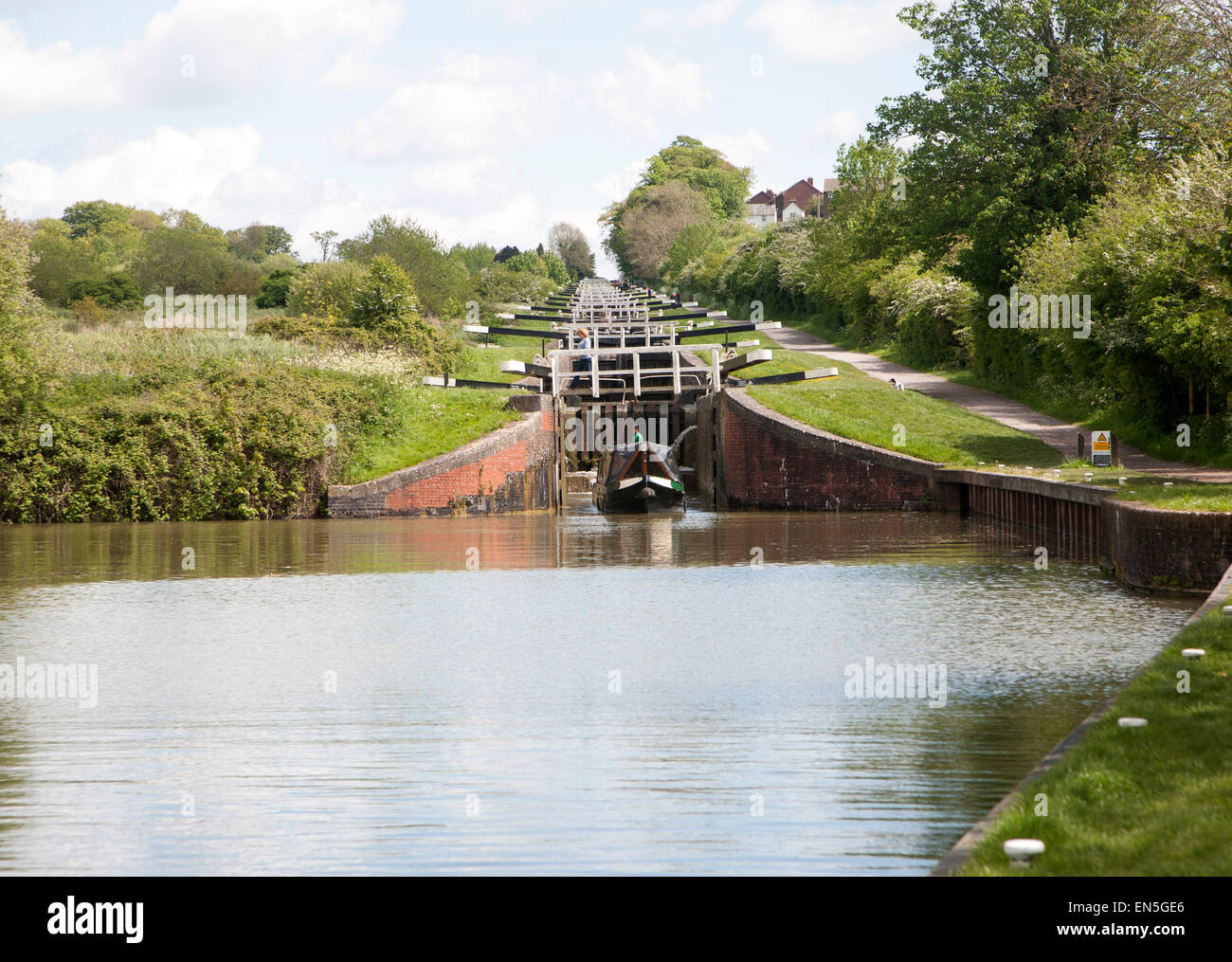 Caen Hill Flug der Verriegelungen auf dem Kennet und Avon Kanal Devizes, Wiltshire, England Stockfoto