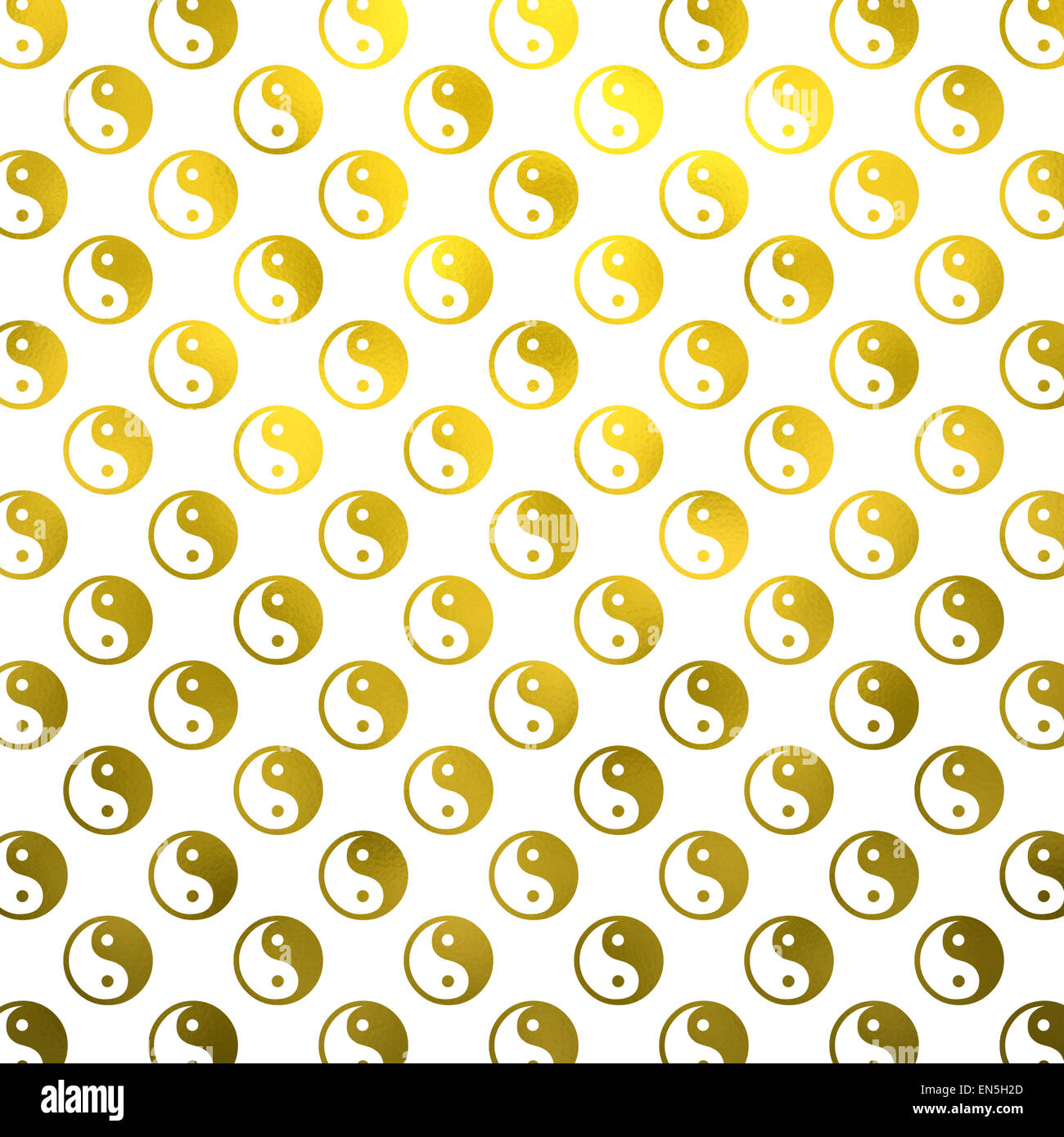 Gold weiß Faux Folie Metallic Yin Yang Taoismus Balance Schriftzeichen Tao Textur Hintergrundmuster Stockfoto
