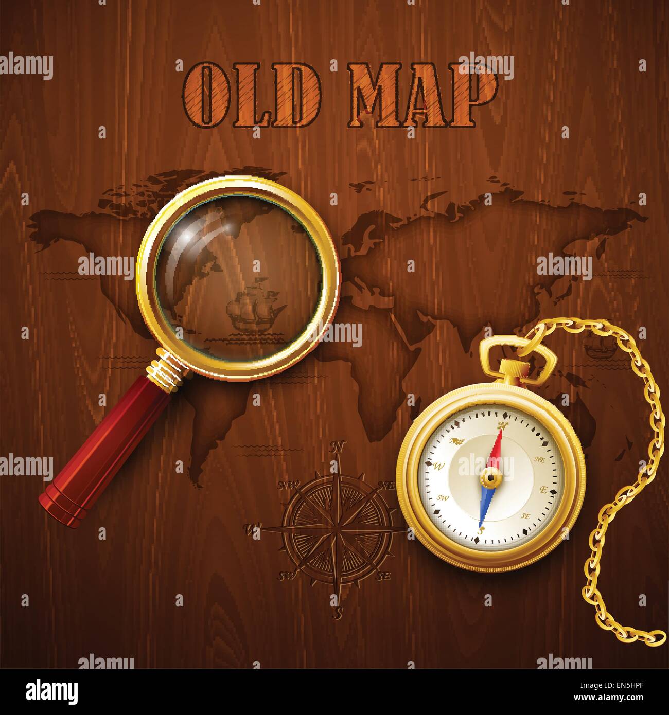 Alte Karte und Kompass. Vektor-Illustration EPS 10 Stock Vektor