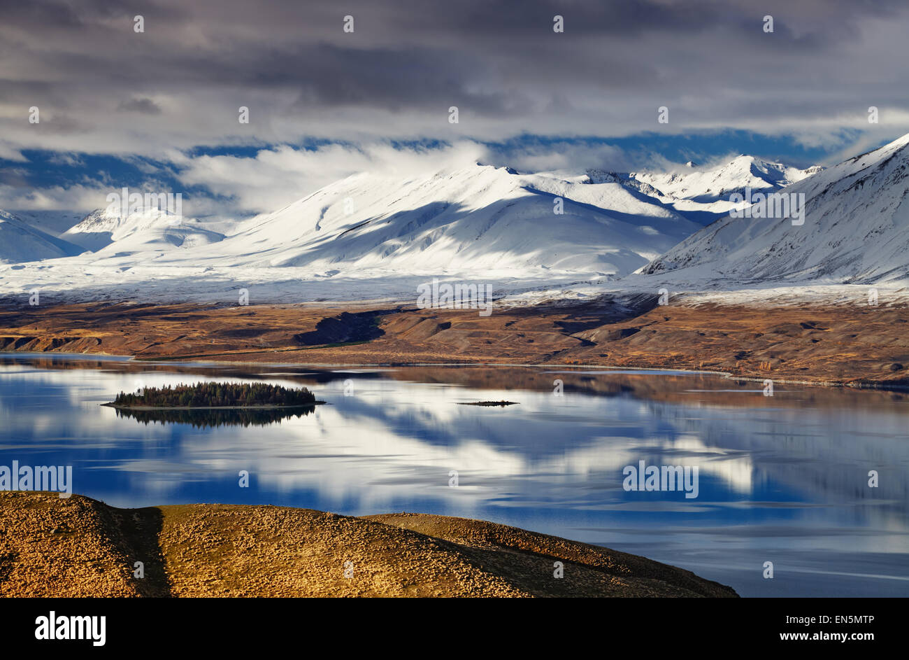 Südalpen und Lake Tekapo, Blick vom Mount John, Mackenzie Country, New Zealand Stockfoto