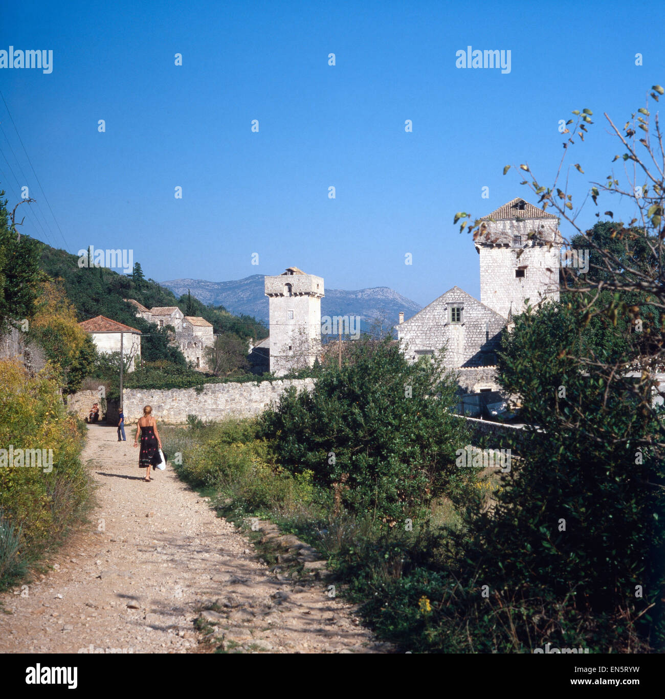 Urlaub Auf der Insel Šipan, Dalmatien, Fernsehreihe, Jugoslawien 1970er Jahre. Urlaub auf der Insel von Šipan, Dalmatien, Kroatien, Y Stockfoto