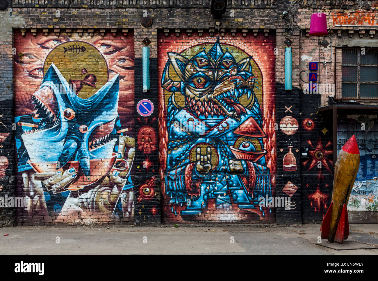 Berlin, Graffiti auf Häuser, Bezirk Friedrichshain, Stockfoto