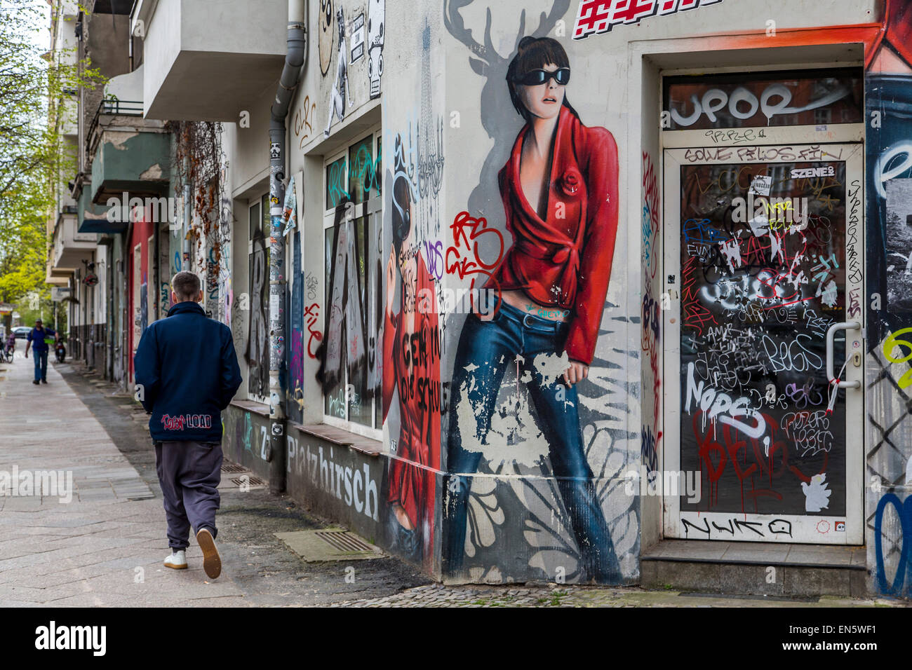 Berlin, Graffiti auf Häuser, Bezirk Friedrichshain, Stockfoto