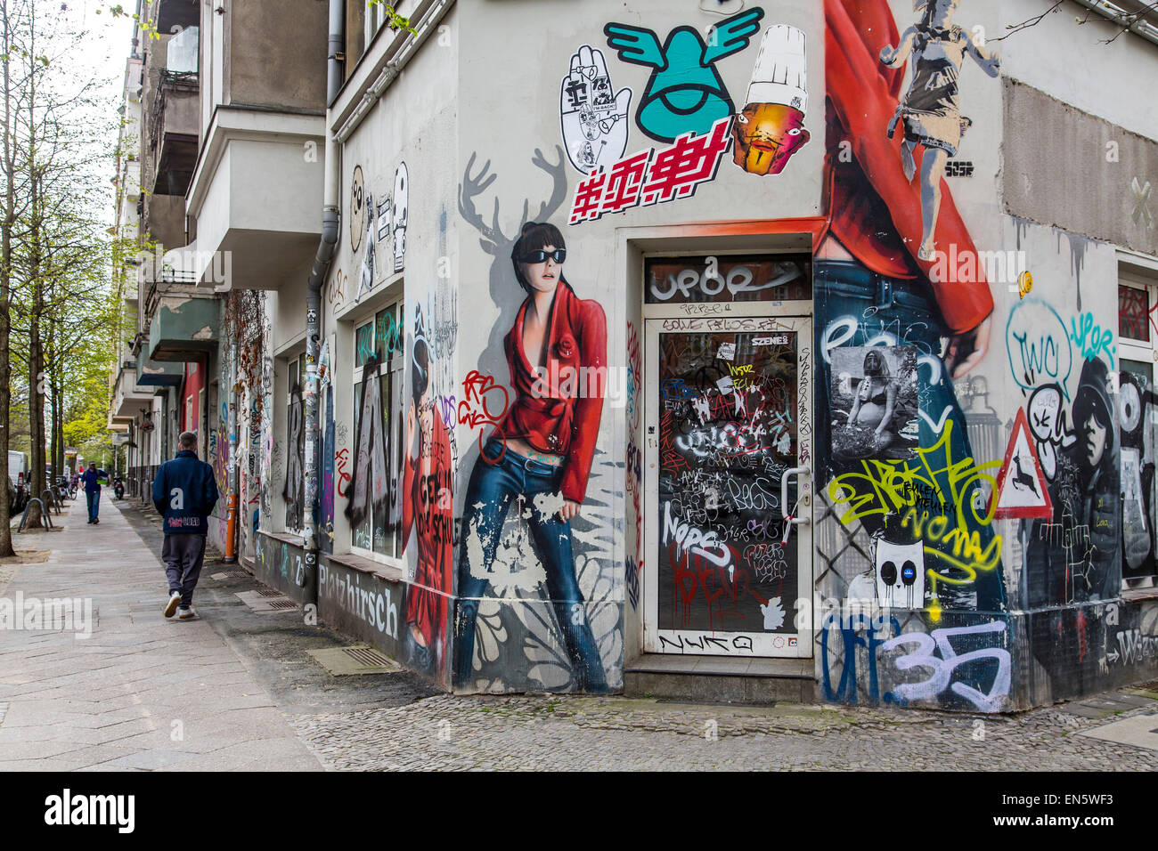 Berlin, Graffiti auf Häuser, Bezirk Friedrichshain, Stockfoto