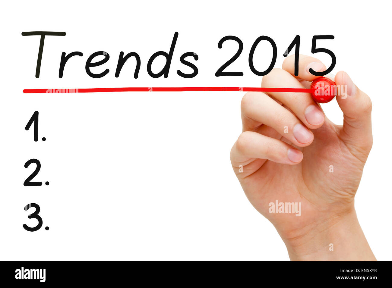 Handschrift Trends 2015 Liste Konzept mit Filzstift auf transparente wischen. Stockfoto