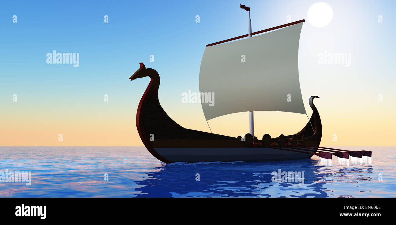 Die Viking-Zivilisation erkundet viele Länder im nördlichen Atlantik mit Langbooten. Stockfoto