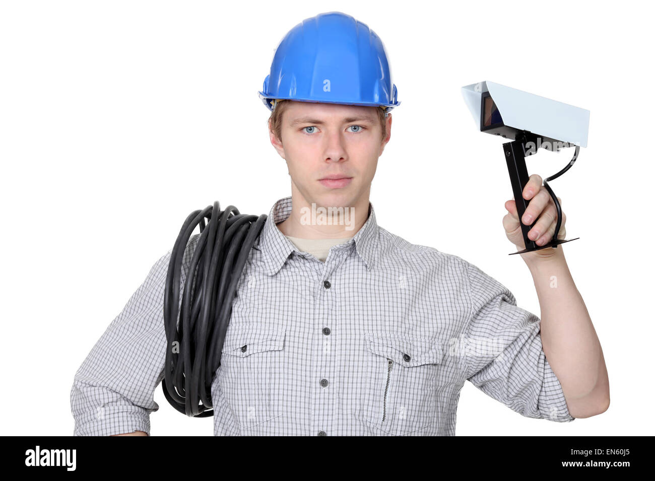 Elektriker-Betrieb CCTV-Kamera Stockfoto