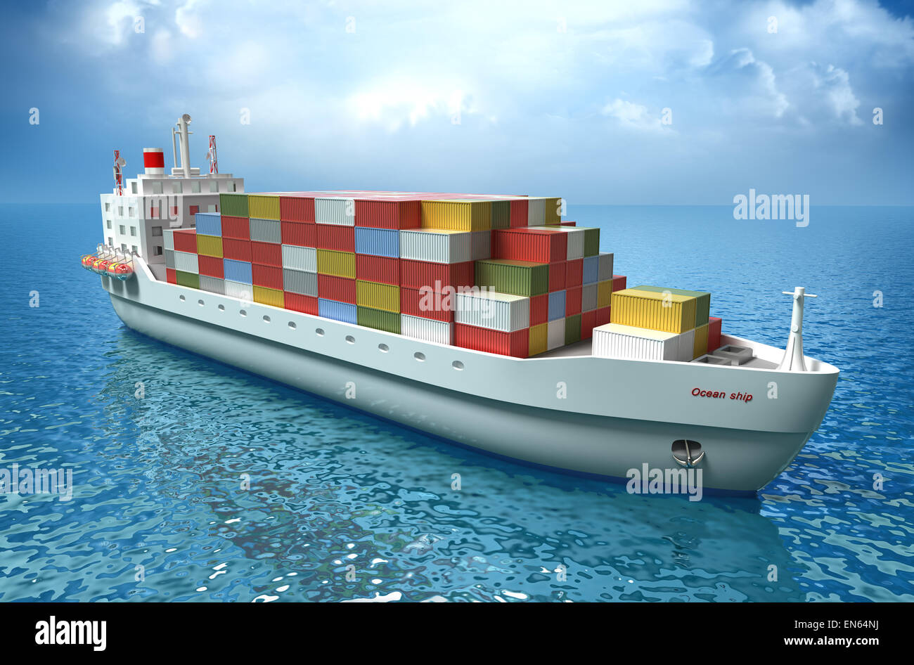 Cargo Schiff Segel über den Ozean. Mein eigenes Design. Hochwertige 3d render Stockfoto