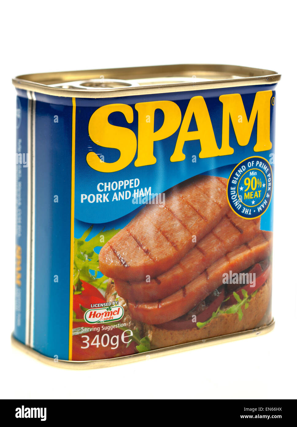 340g Dose Spam verzinnt gehackt Schweinefleisch und Schinken 90 Prozent Fleisch lizenziert durch Hormel foods Stockfoto