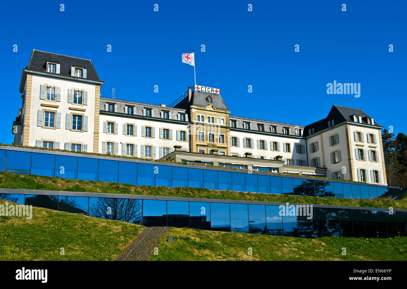 Headquarters of the International Committee of the Red Cross (ICRC) with the conference centre Humanitarium, Geneva, Switzerland Stockfoto