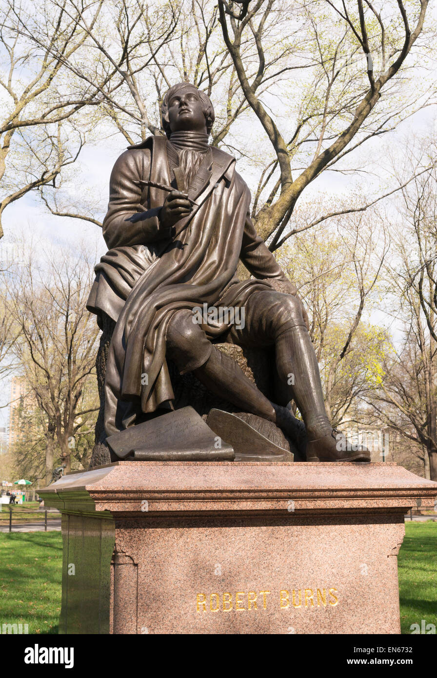 Statue des schottischen Nationaldichters Robert Burns in des Bildhauers John Steell im Central Park, New York, USA Stockfoto