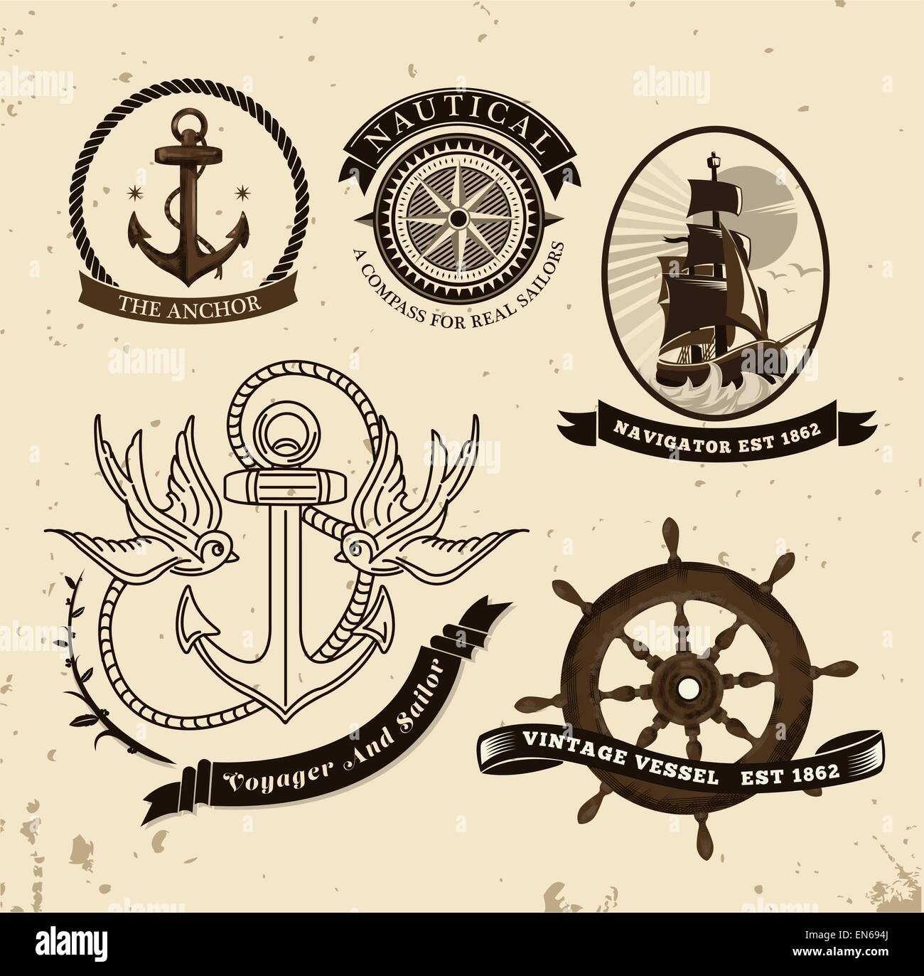 Vintage-Stil nautische Thema Vektor Stock Vektor