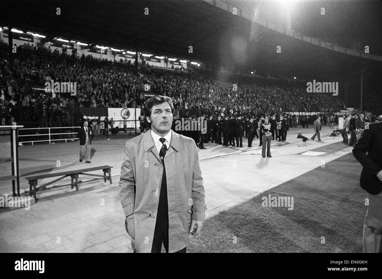 European Cup Gewinner Pokalfinale Anderlecht 4 v.West Schinken 2 West Ham Manager John Lyall. 6. April 1976. Stockfoto