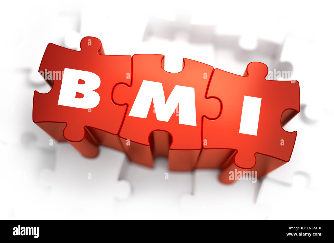 BMI - weiße Kürzel auf rote Rätsel. Stockfoto