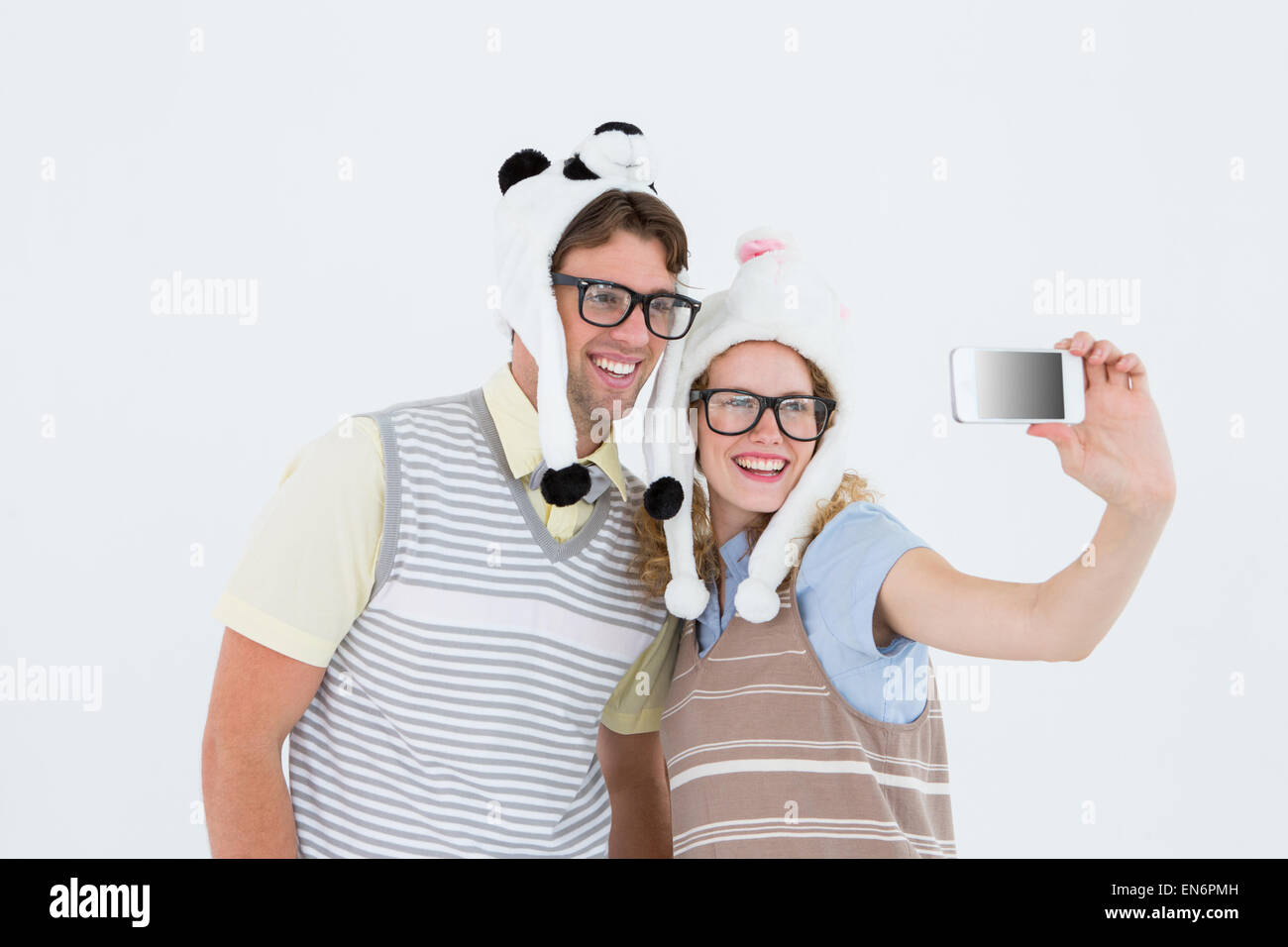 Geeky Hipster paar nehmen Selfie mit smartphone Stockfoto