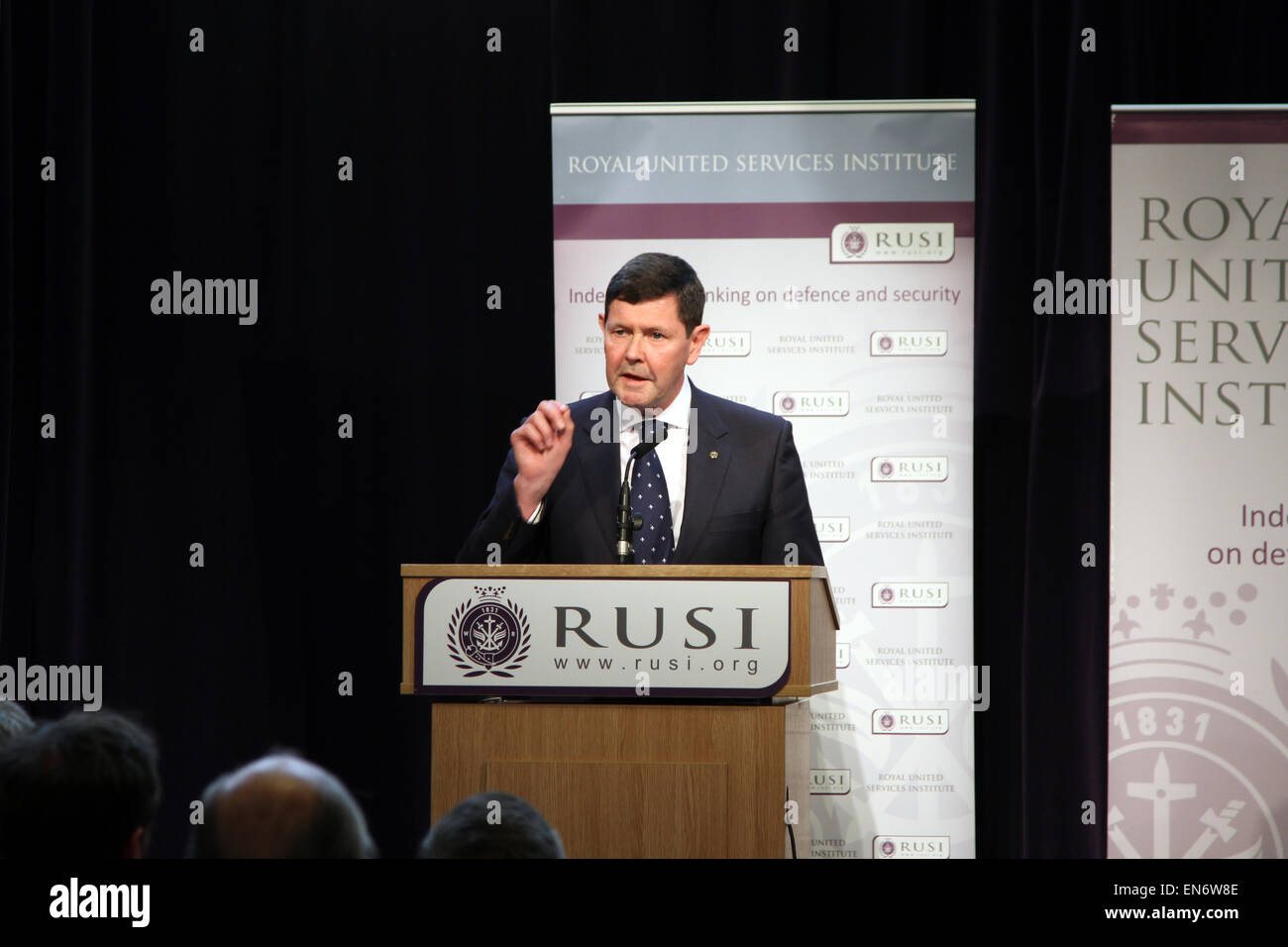Australischer Minister für Verteidigung Kevin Andrews Gallipoli Memorial Lecture am liefert Verteidigung Denkfabrik RUSI, in London, Vereinigtes Königreich, Stockfoto