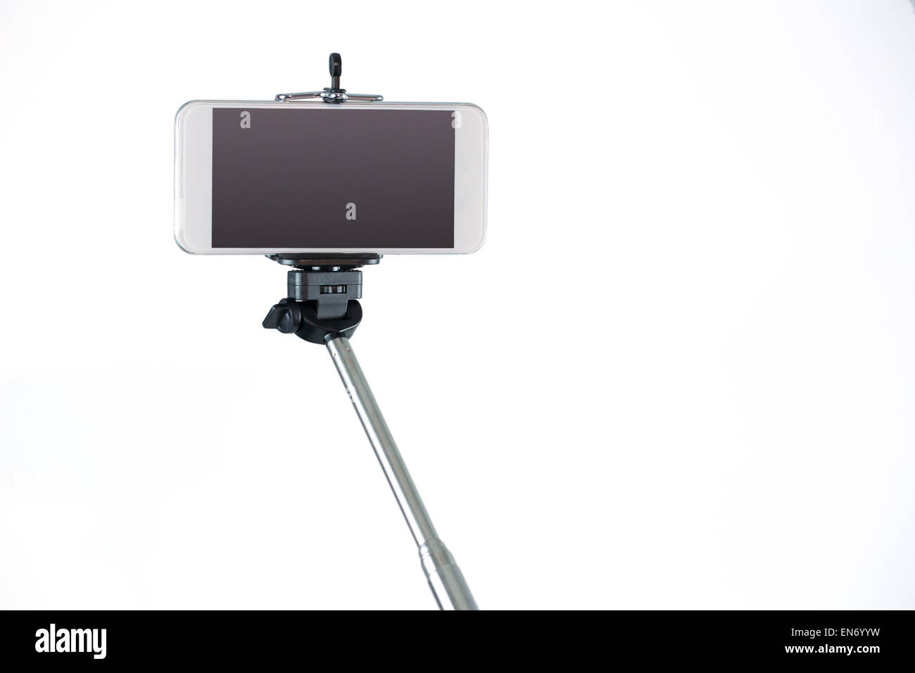 Smartphone auf einem Selfie-stick Stockfoto