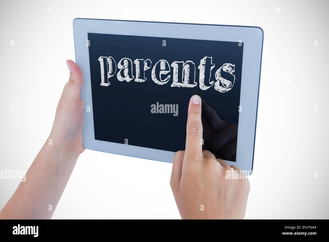 Eltern gegen Frau mit TabletPC Stockfoto