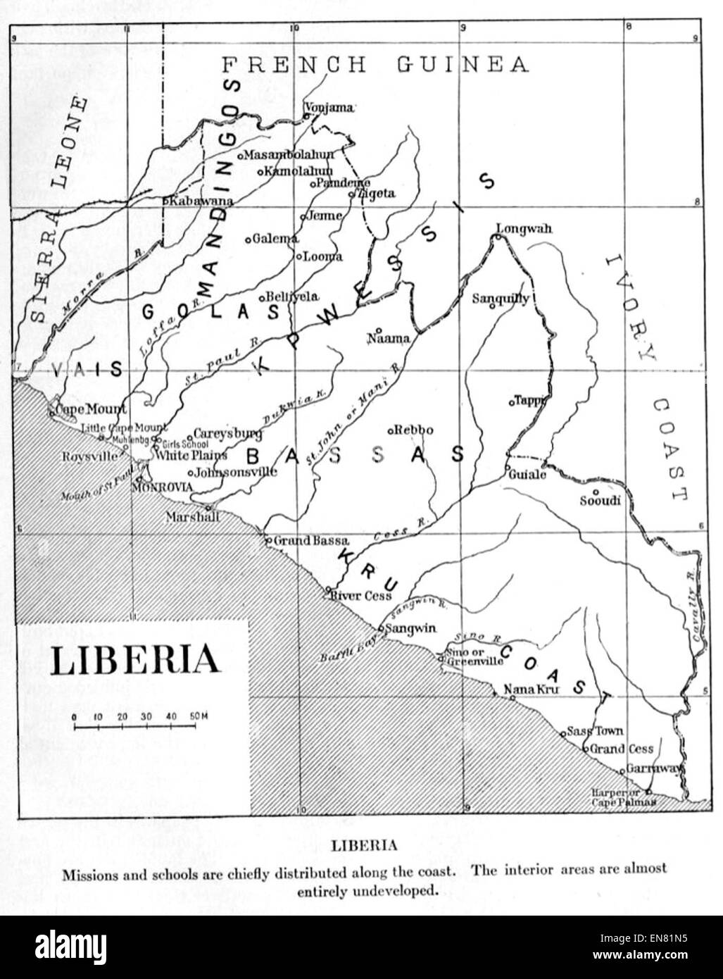Jones(1922) Landkarte Liberia Stockfoto