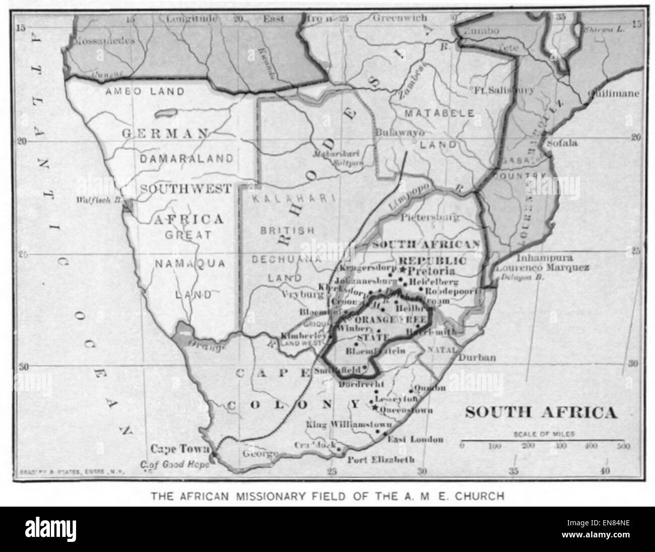 (1899)-Karte von Südafrika Stockfoto