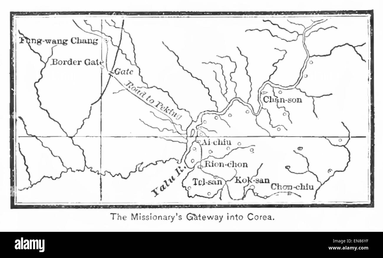 Diese Arbeit von Griffis aus dem Jahr 1897 befasst sich mit dem Tor nach Korea für christliche Missionare und hebt die Herausforderungen und den kulturellen Austausch hervor, die mit der Verbreitung des Christentums in dieser Zeit in Ostasien verbunden sind. Stockfoto