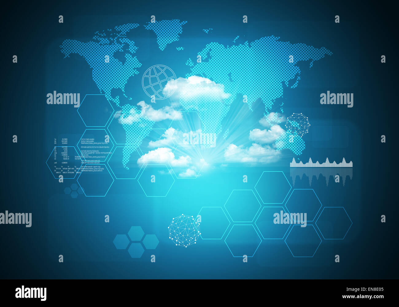 Abstrakter blauer Hintergrund mit Weltkarte Stockfoto