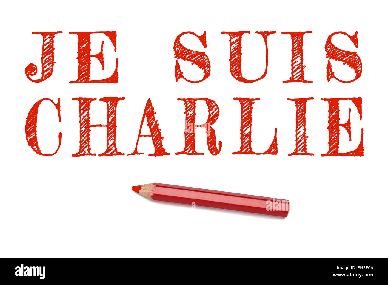 Ich bin Charlie zeichnen von Text in Französisch Gliederung Rotstift isoliert auf weißem Hintergrund. Text für Terroranschlag Karikaturist P unterstützen Stockfoto