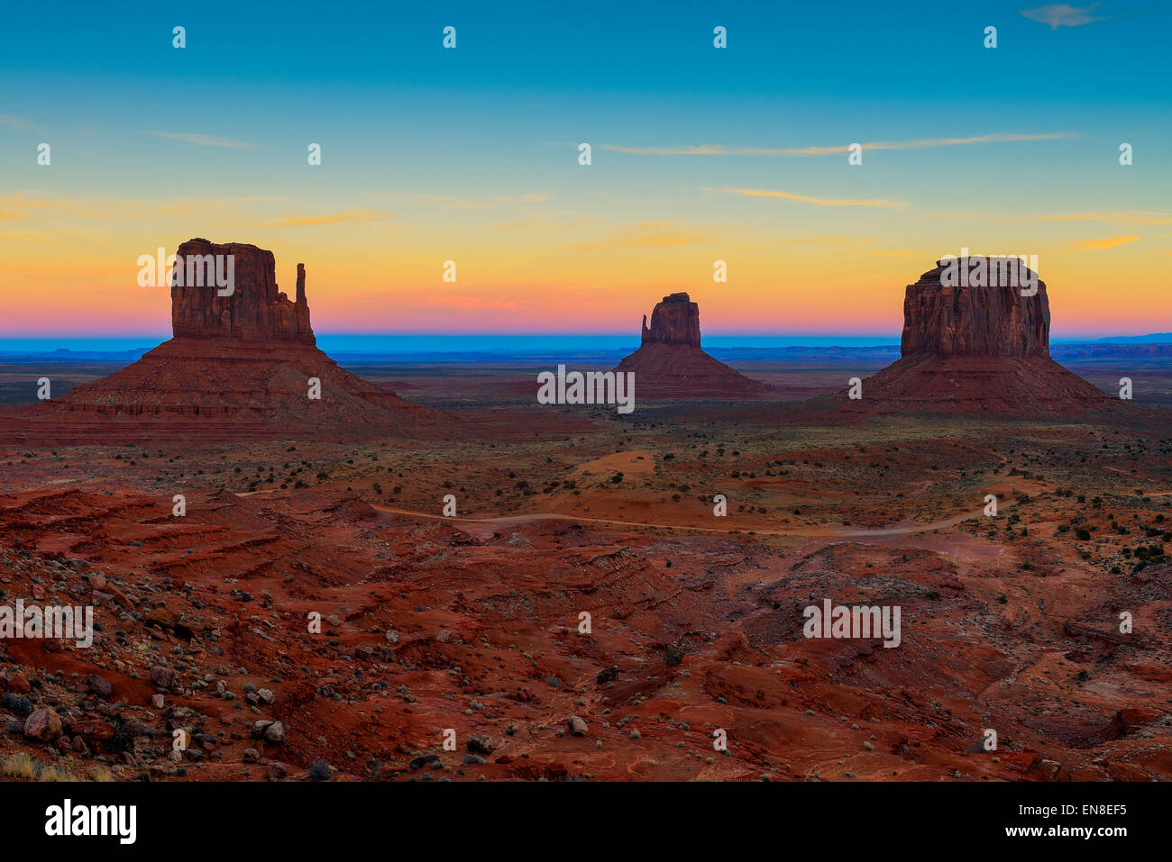 Monument Valley am Sonnenuntergang, Navajo-Nation, az Stockfoto