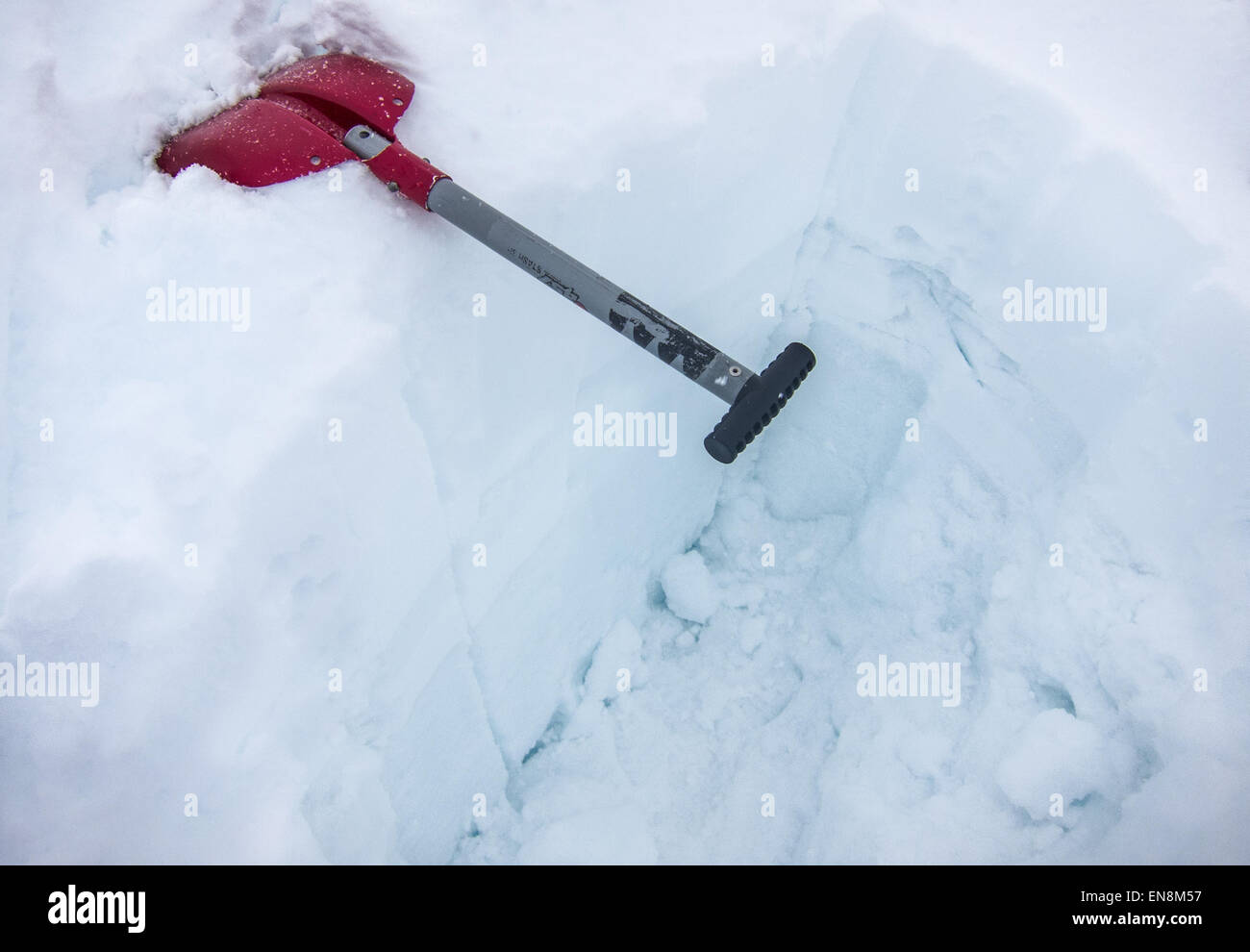 Schnee Stabilität testen Grube Stockfoto