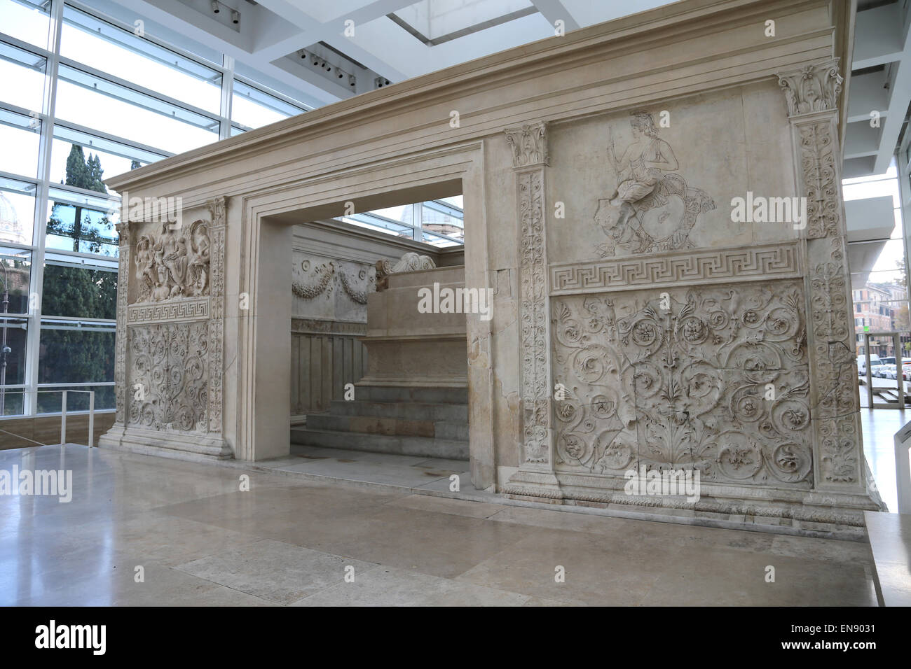 Italien. Rom. Ara Pacis Augustae. Altar der Pax. 13-9BC. Fassade. Ostfassade. Stockfoto