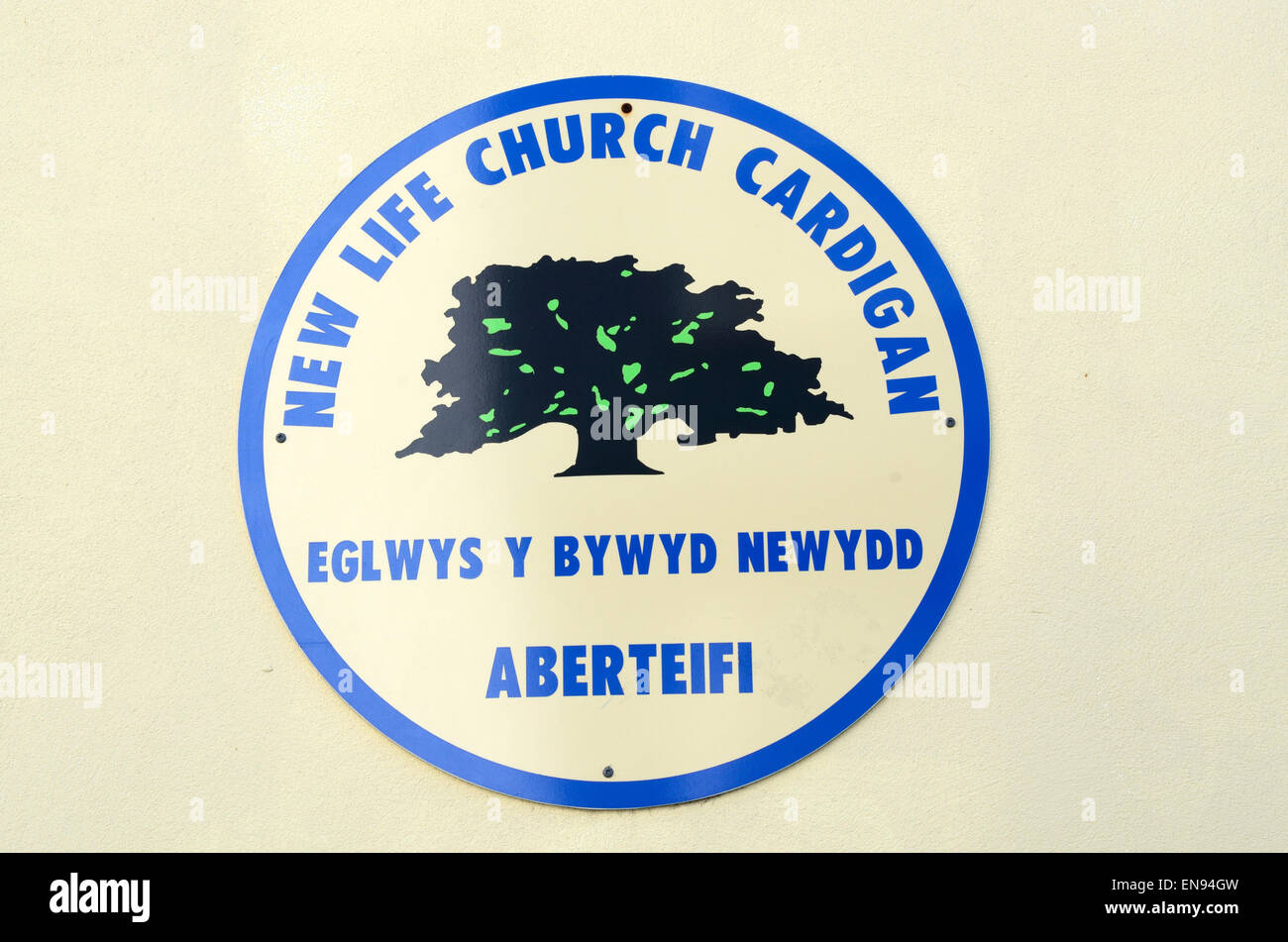 Zeichen für New Life Church-Strickjacke-Wales Stockfoto