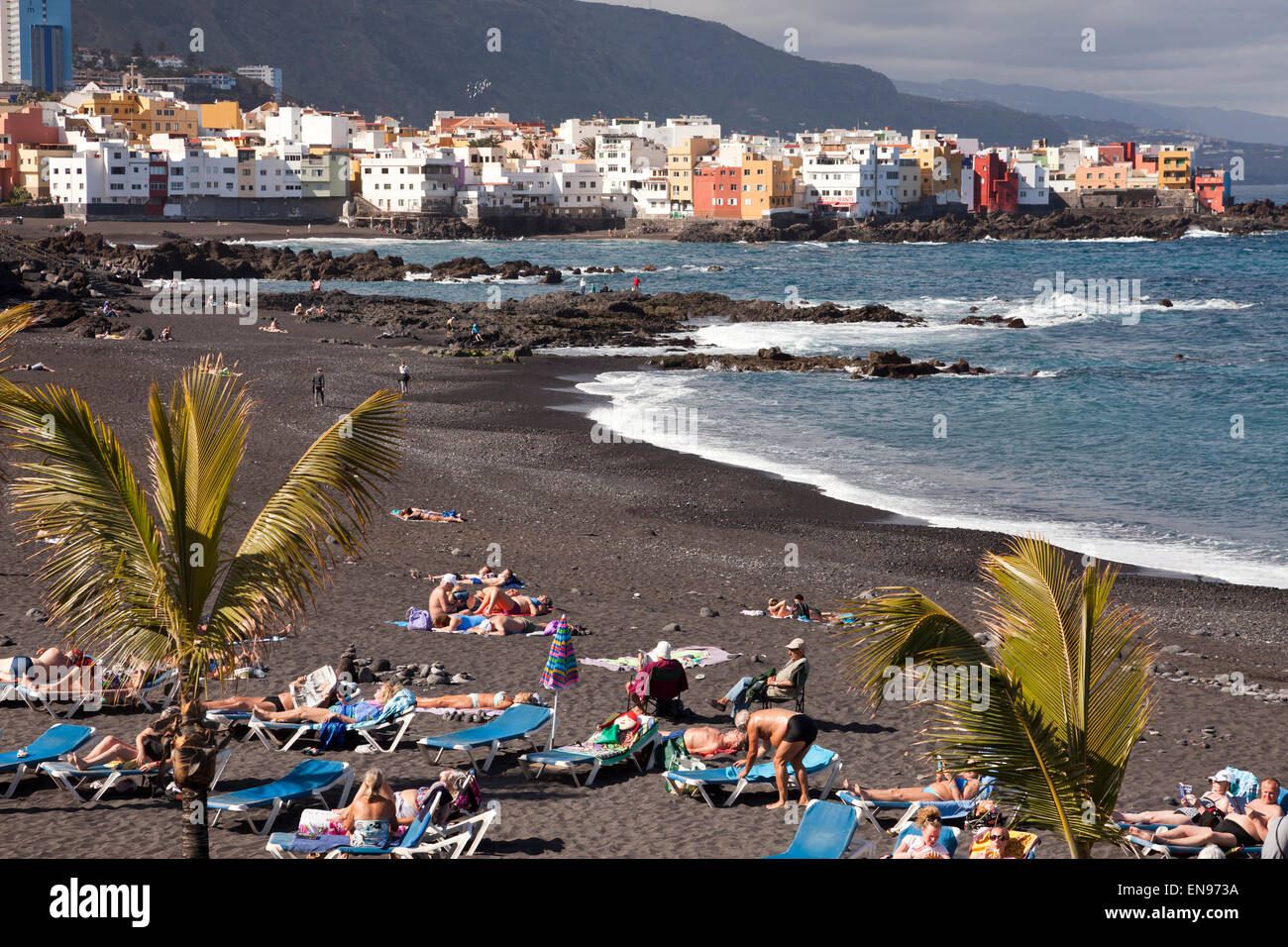 die schwarzen Jardín Strand, Puerto De La Cruz, Teneriffa, Kanarische Inseln, Spanien, Europa Stockfoto