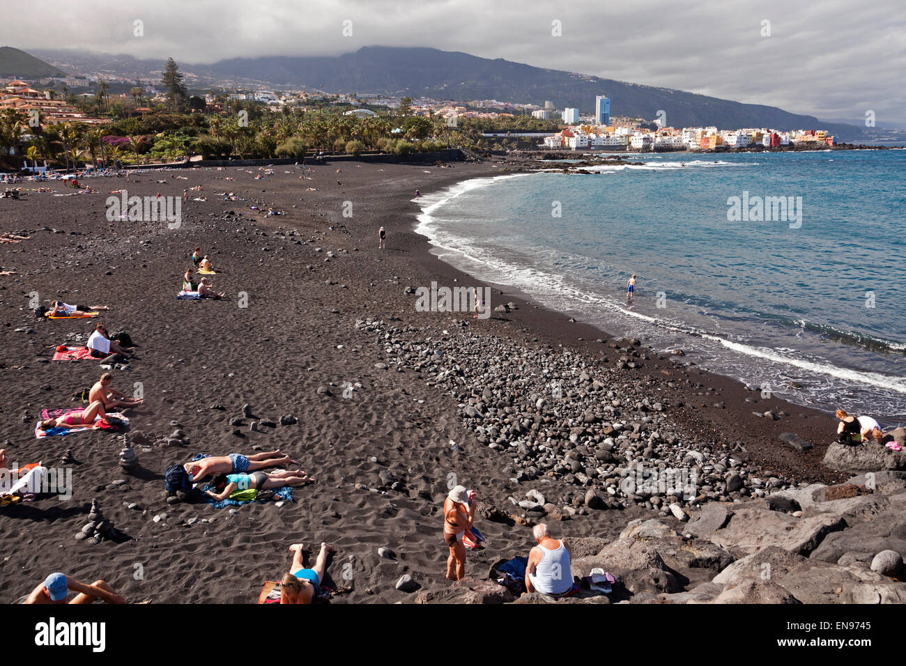 die schwarzen Jardín Strand, Puerto De La Cruz, Teneriffa, Kanarische Inseln, Spanien, Europa Stockfoto
