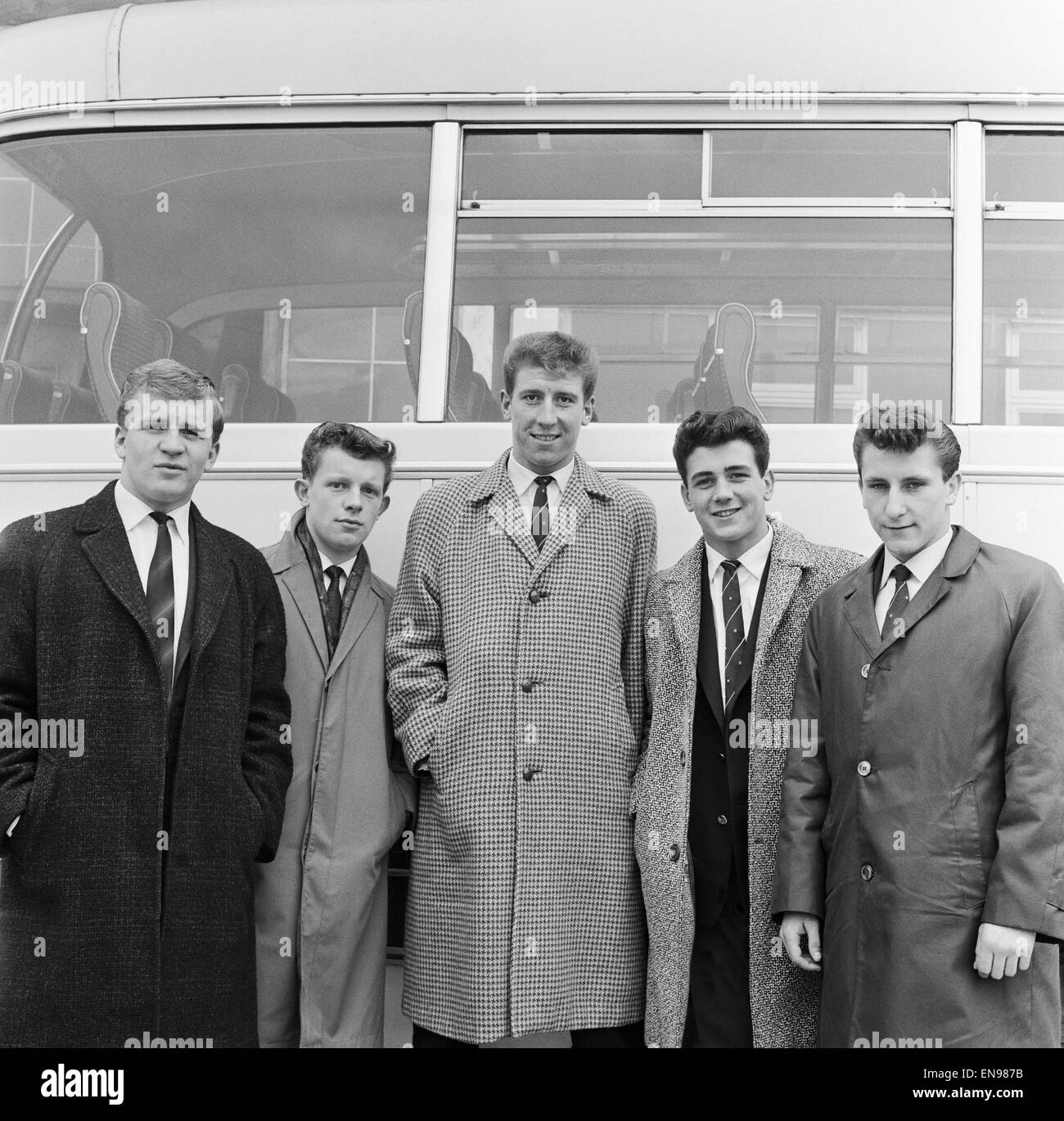 Bolton Wanderers junge vorderste Linie. l-r: F.Lee, Gordon Taylor, B.Bromley und D.Butler. 20. März 1963 Stockfoto