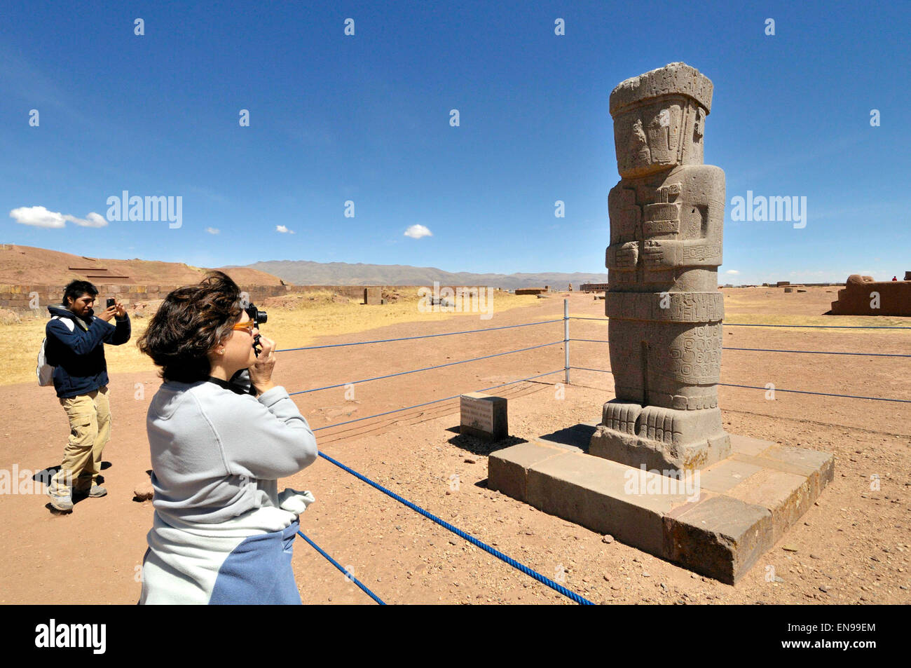 Ponce Monolith (Spanisch: Tiahuanaco und Tiahuanacu), wichtige präkolumbische archäologische Stätte im westlichen Bolivien. Stockfoto