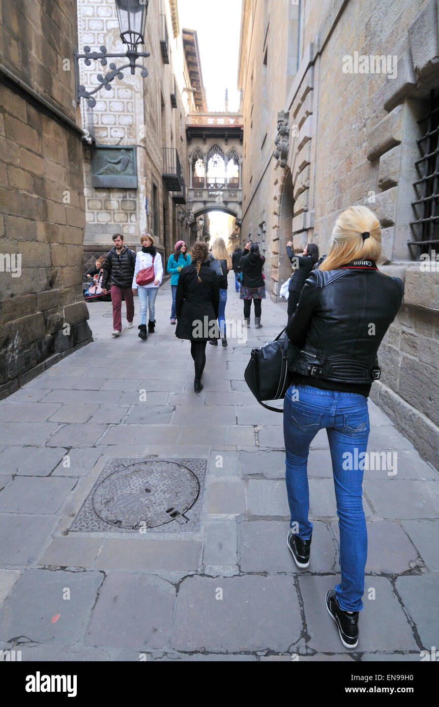 Bisbe Straße, gotischen Viertel. Ciutat, Vella Bezirk, Barcelona, Katalonien, Spanien Stockfoto