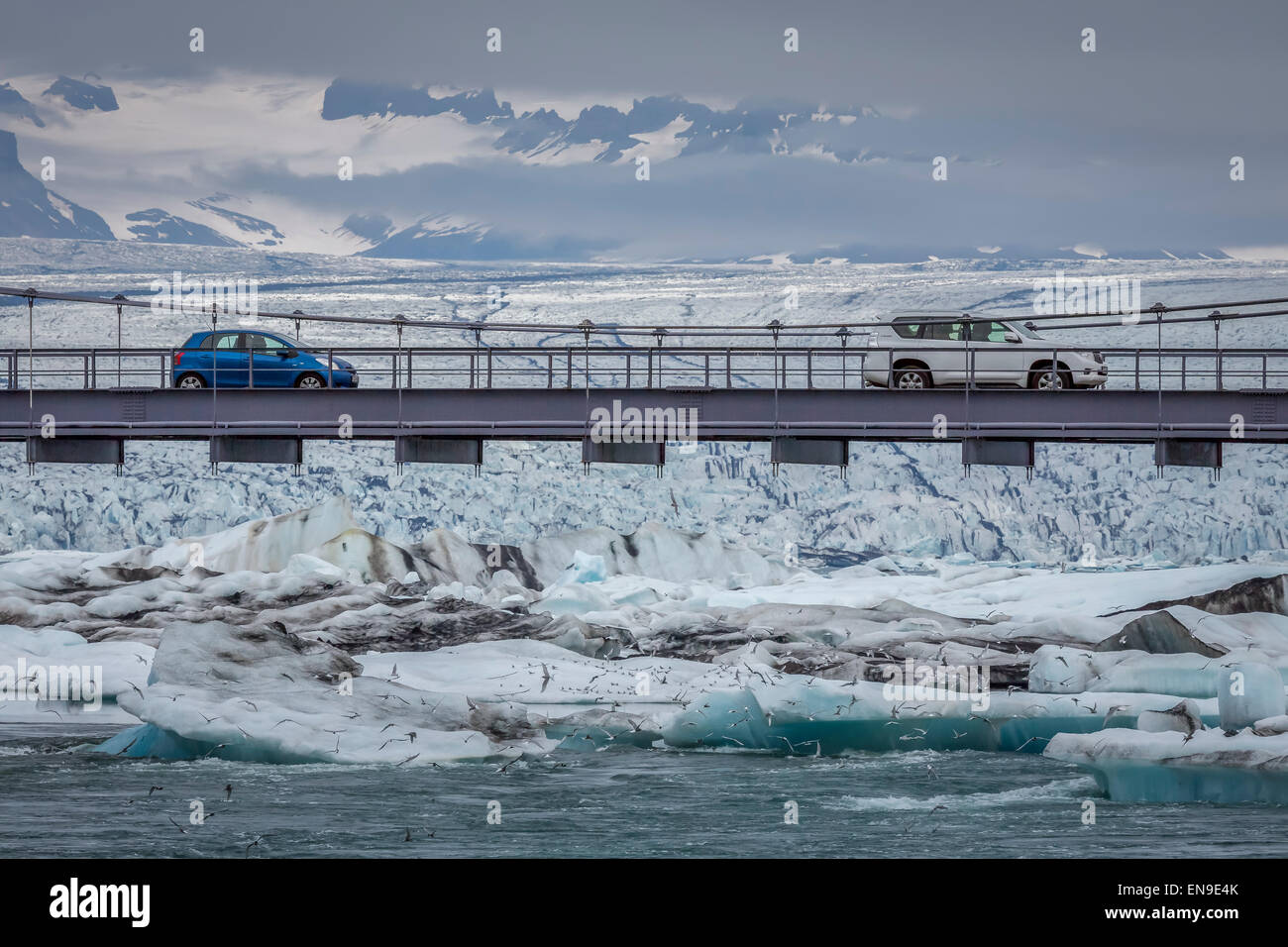 Brücke (Jokulsabru), Gletscherlagune Jökulsárlón, Breidamerkurjokull