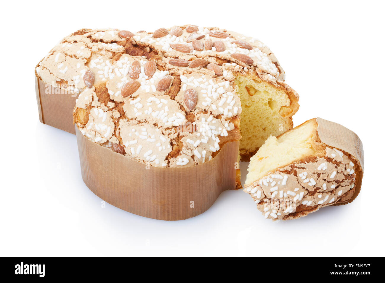 Colomba, italienischer Osterkuchen mit Scheibe Stockfoto