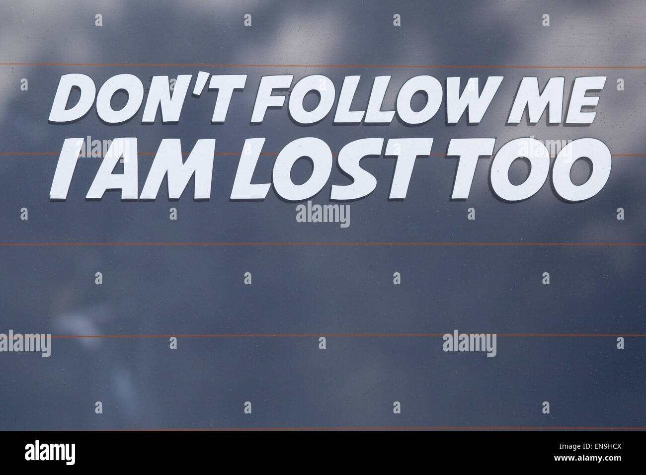 Aufkleber auf einem Volkswagen Camper van "Folge mir, ich bin, nicht zu verloren" Stockfoto