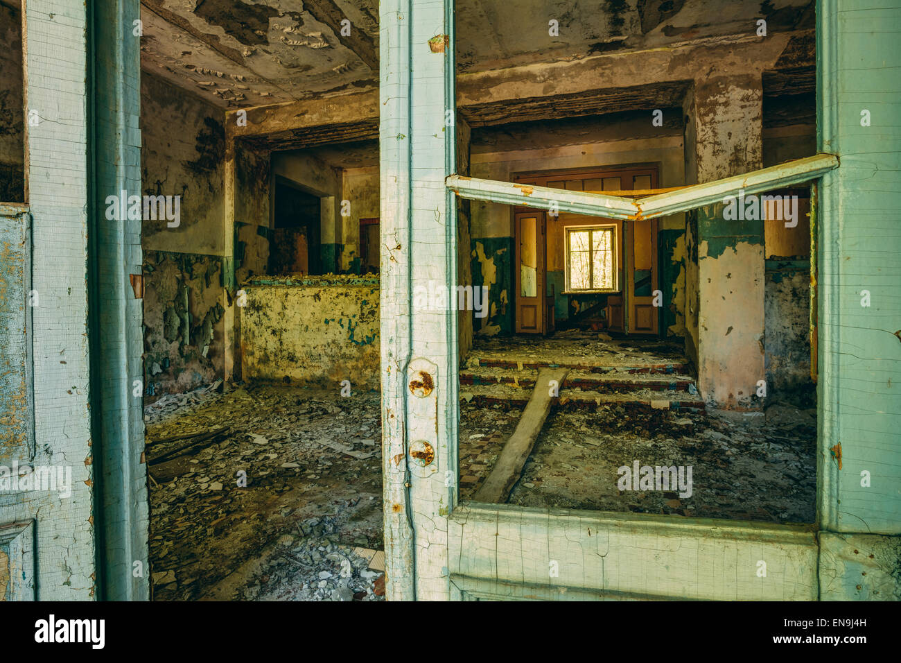 Haus innen In Tschernobyl aufgegeben. School Of Pripyat. Tschernobyl-Katastrophen Stockfoto