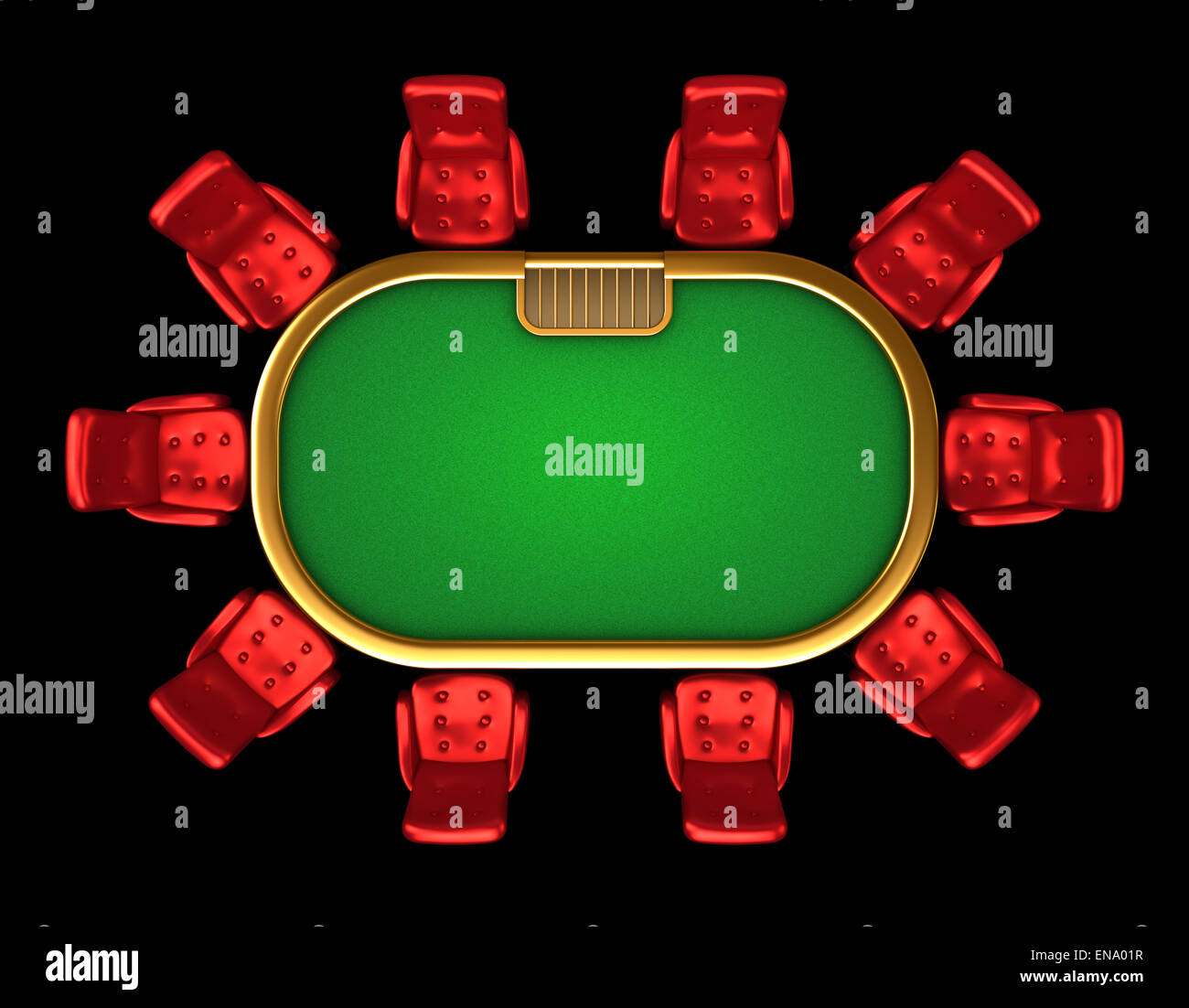 Poker-Tisch mit Stühlen Draufsicht isoliert auf schwarz