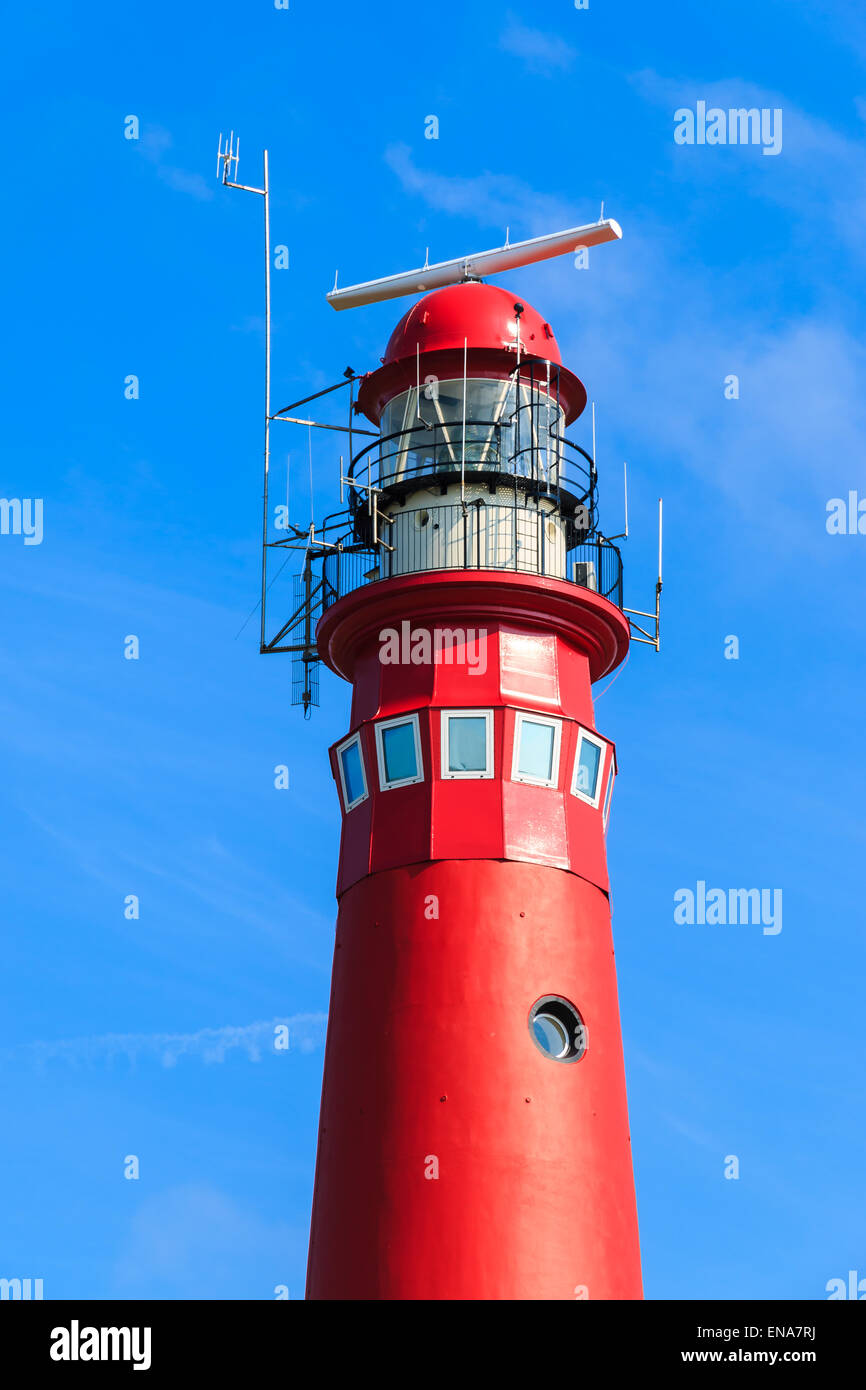 Roten Leuchtturm close-up-Technik. Insel Schiermonnikoog, die Niederlande. Stockfoto