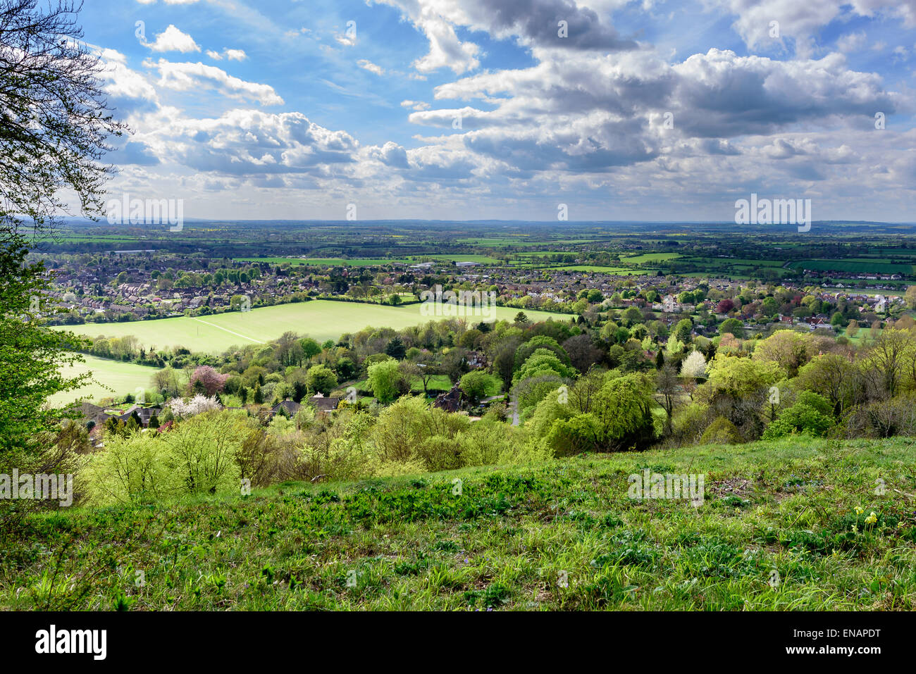 Ein Blick vom weißen Blatt Hill über Princes Risborough und Aylesbury Vale Stockfoto