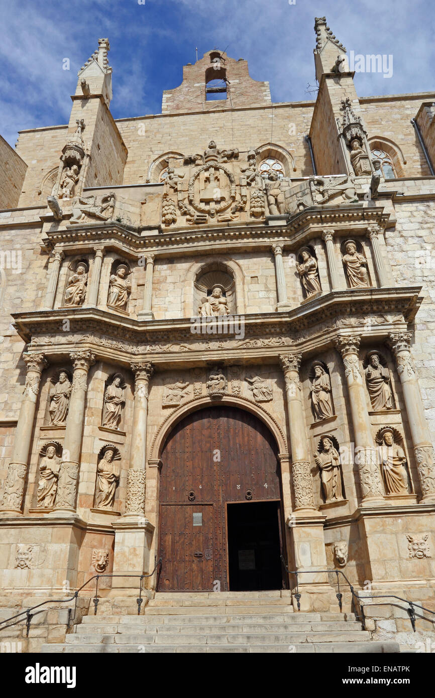 Eingang zur Kathedrale, Montblanc, Katalonien, Spanien Stockfoto