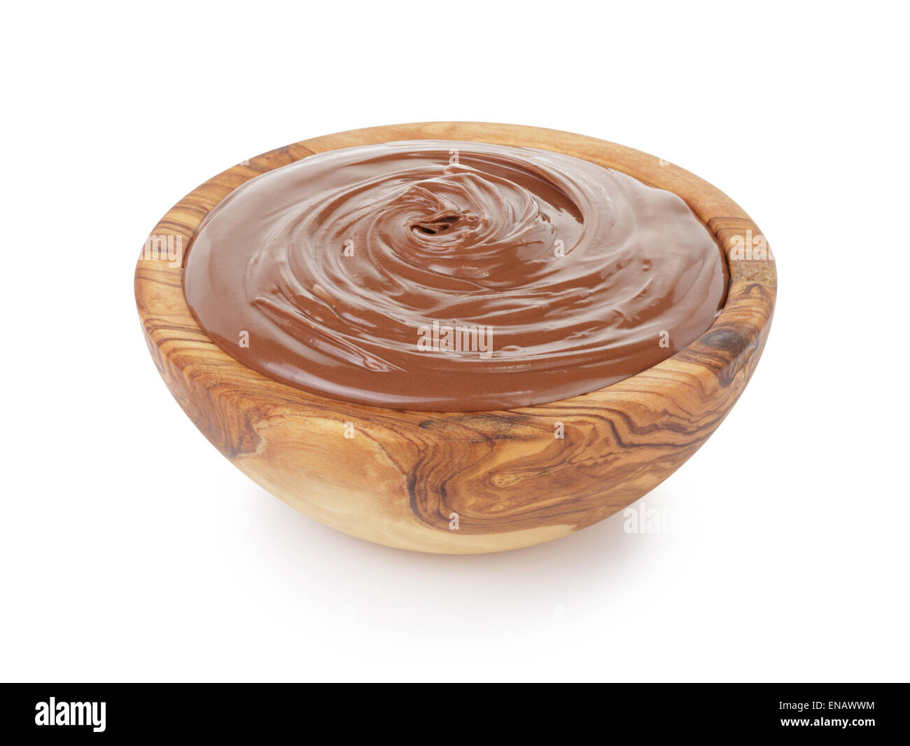 Schokolade Haselnuss Creme in Holz Schüssel, isoliert Stockfoto