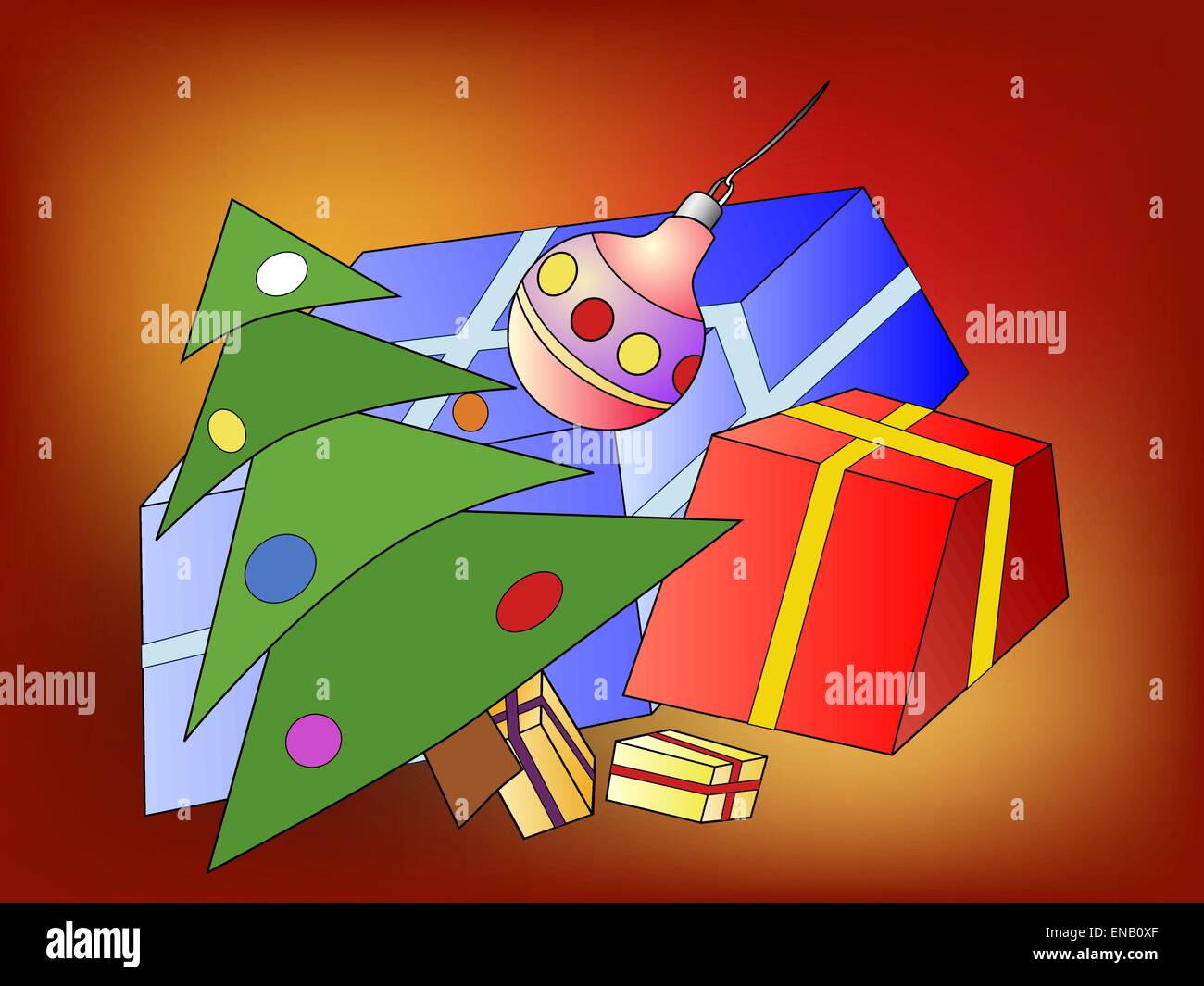 Abbildung der Weihnachtsbaum und Weihnachtsgeschenke - Vektor Stock Vektor