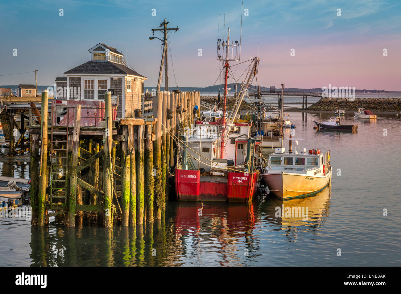 Am frühen Morgen im kleinen Hafen von Plymouth - Massachusetts, USA Stockfoto